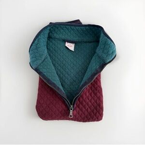 Mens BROOKS BROTHERS Quilted Pullover 1/3 Zipper Burgundy/Green, XL